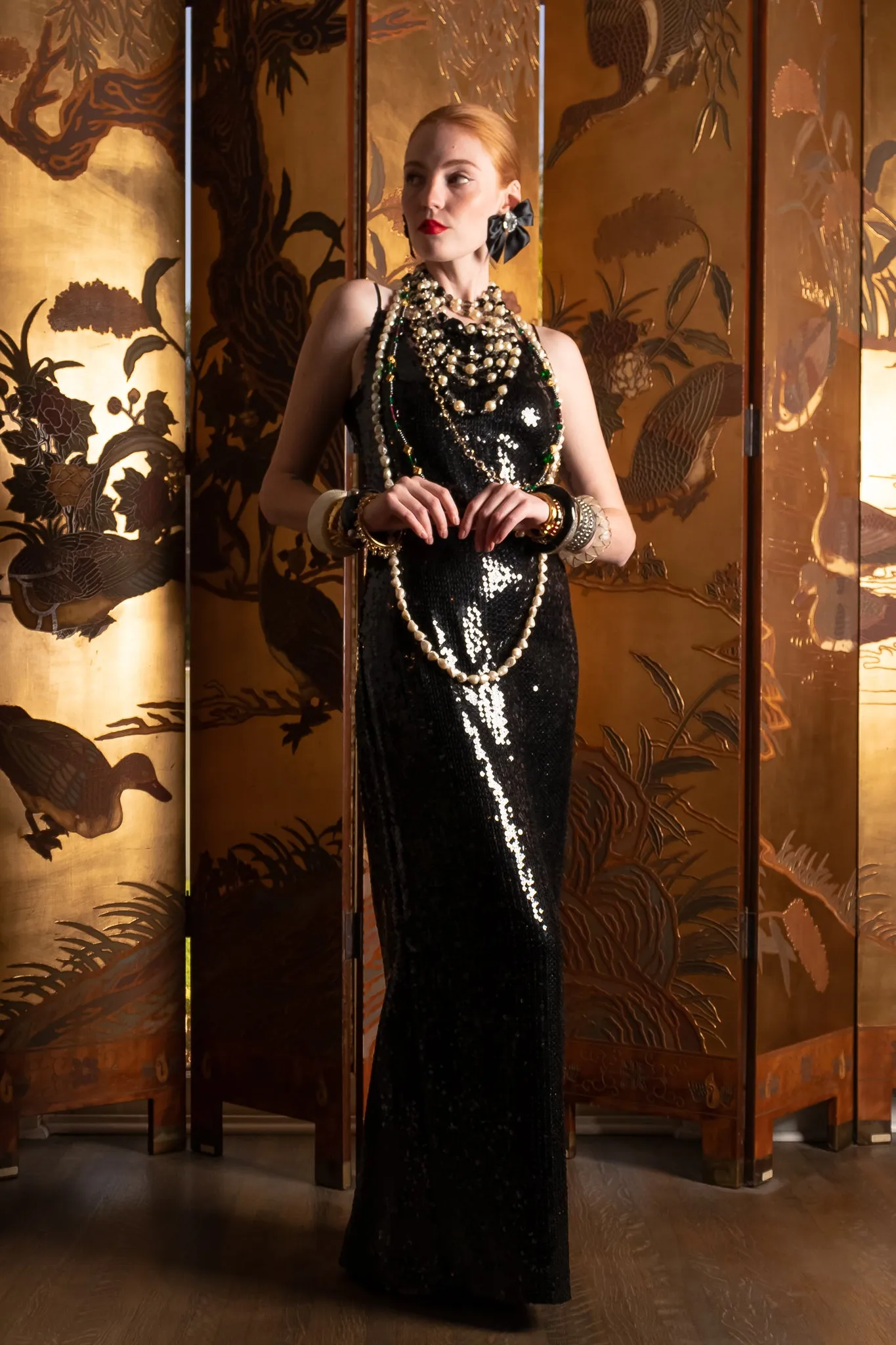 Sequin Black Tie Sheath Gown & Bolero Set