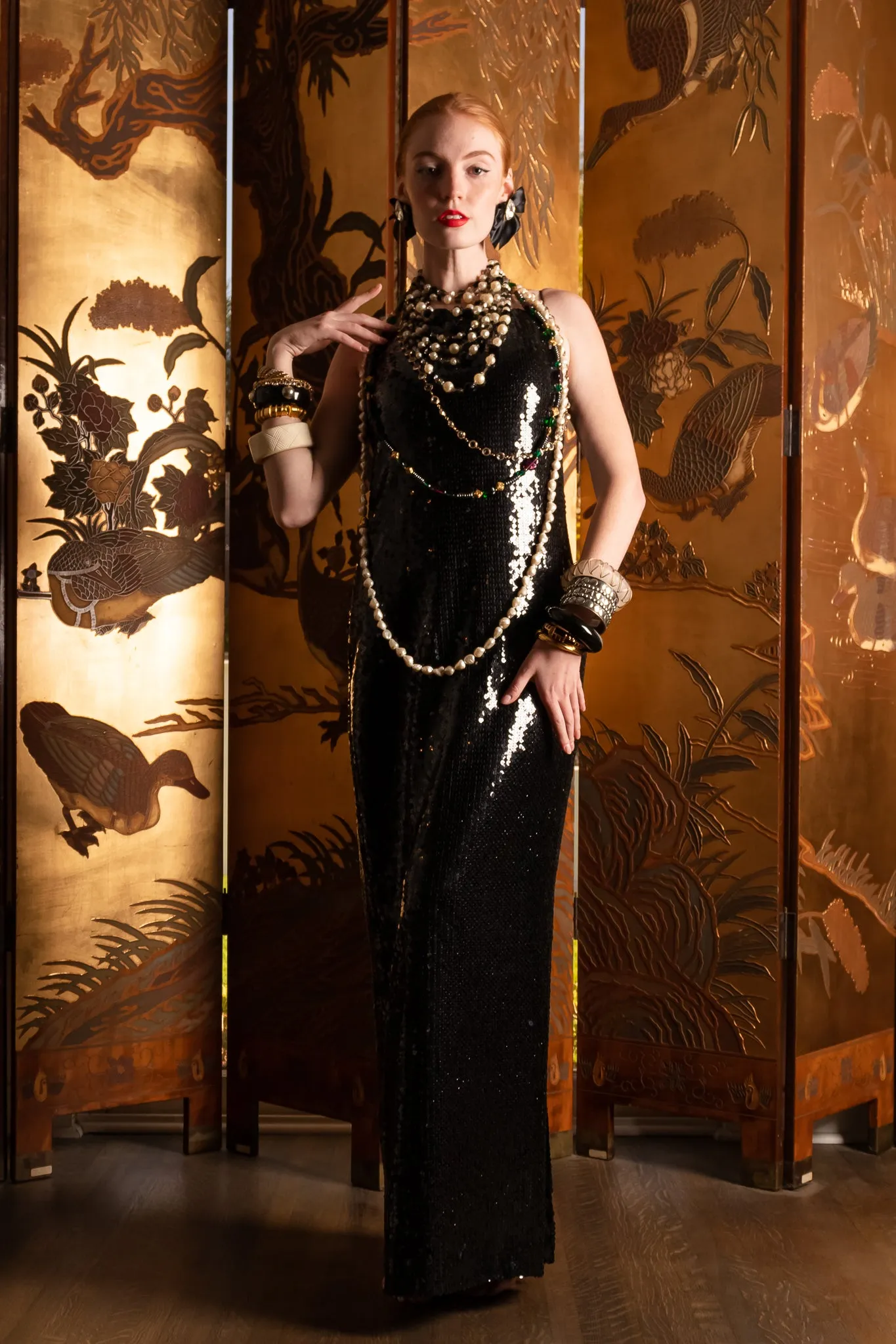Sequin Black Tie Sheath Gown & Bolero Set