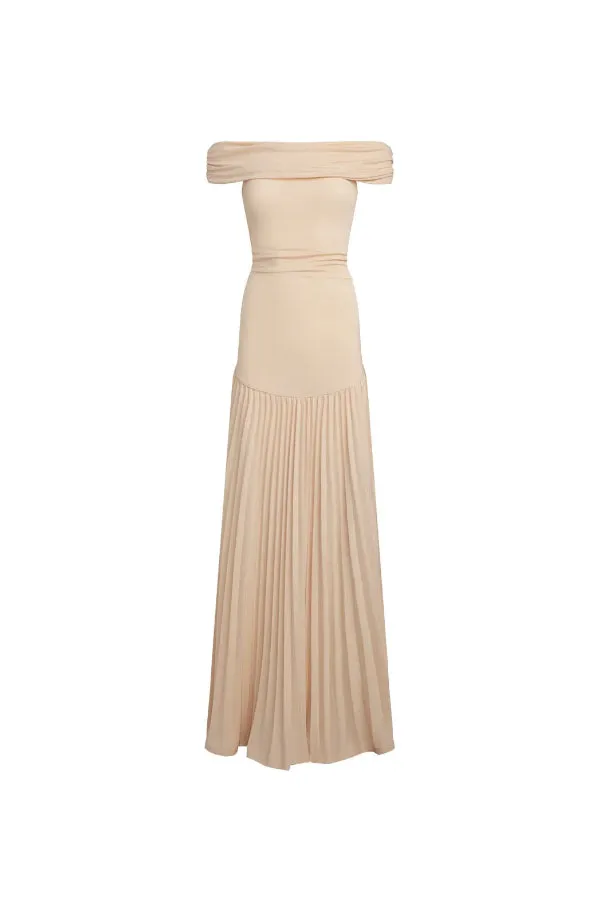 Sexy Off-shoulder Slim Fit Pleated Maxi Dress