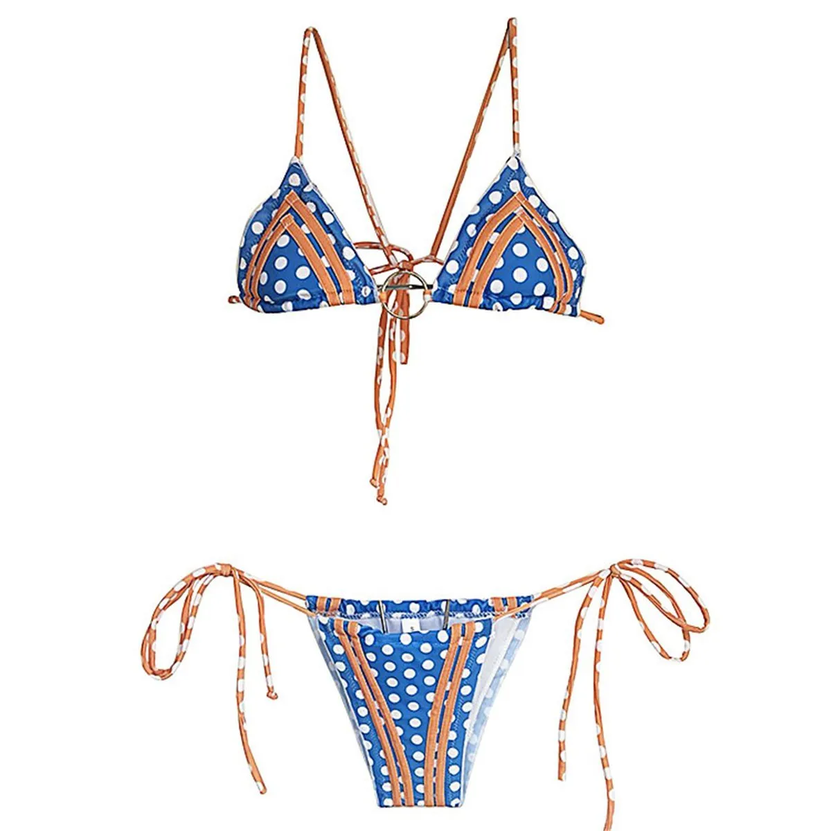 Sexy Polka Dot Printed Color Block Strappy Bikini