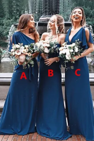 Sheath One-Shoulder Floor-Length Bridesmaid Dress with Sash OHS091