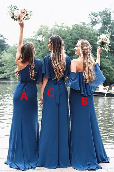 Sheath One-Shoulder Floor-Length Bridesmaid Dress with Sash OHS091