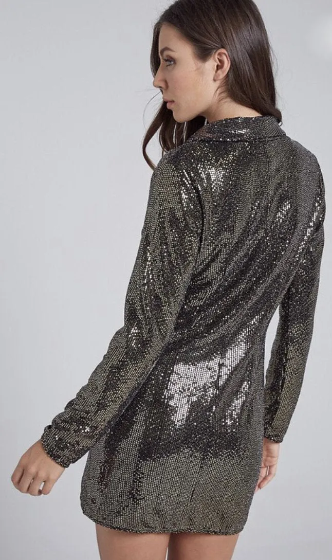 Shine All Night in Gold Sequins Blazer Dress