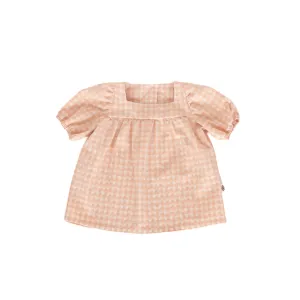 Short-Sleeved Puffy Blouse - Gingham Peach