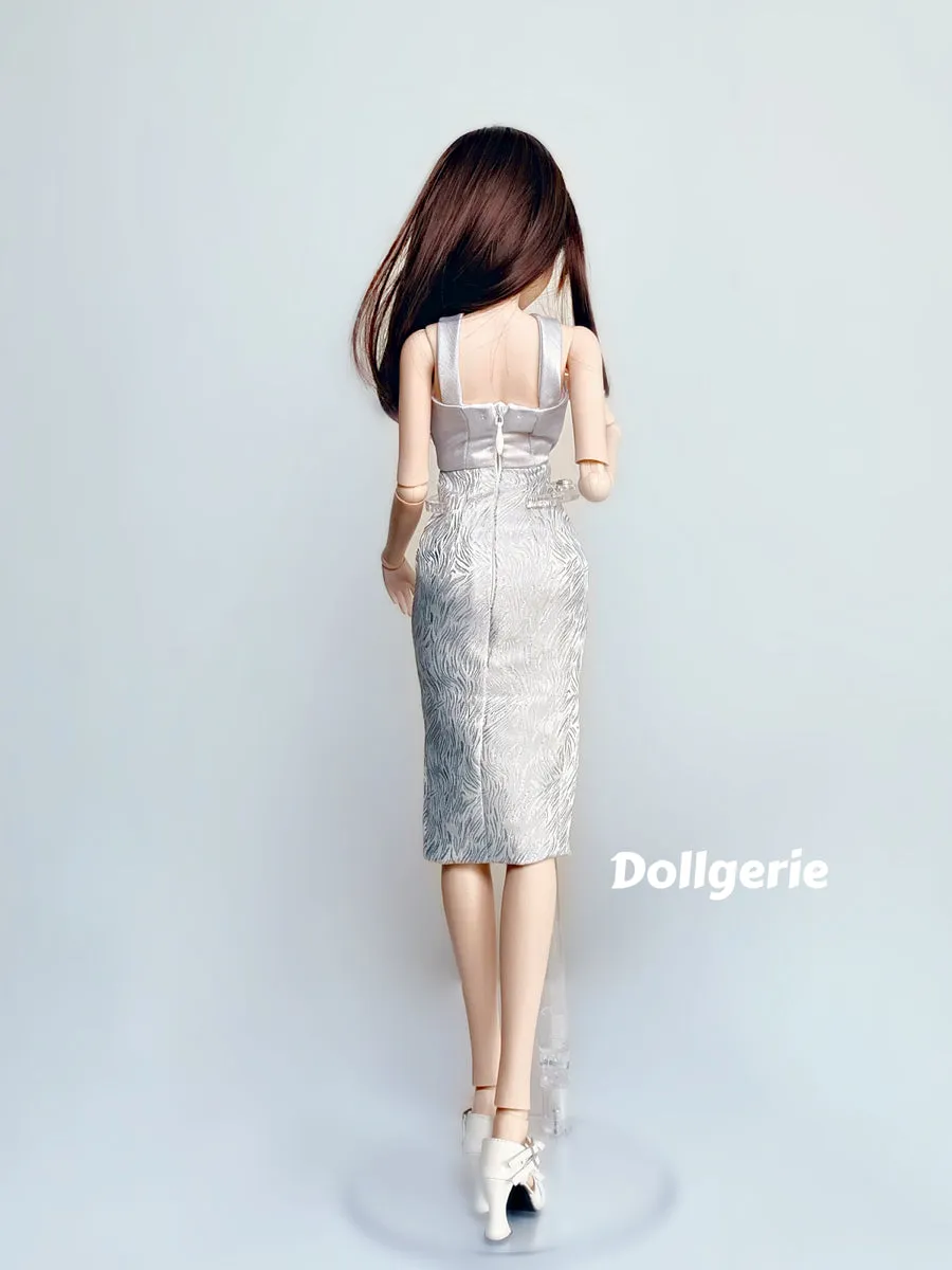 Silver Sequin Open Chest Midi Cocktail Dress