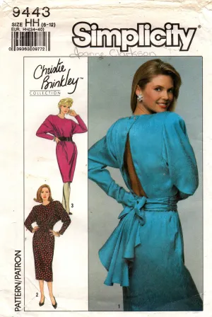 Simplicity 9443 CHRISTIE BRINKLEY Womens Cut Out Back Evening Dress & Cummerbund 1980s Vintage Sewing Pattern Size 6 - 12 UNCUT Factory Folded