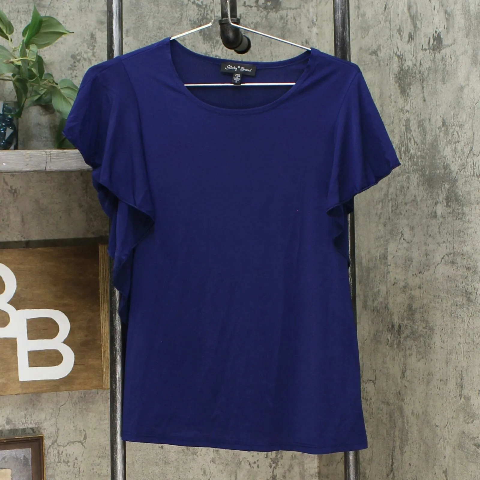 Slinky Brand Women's 2 Pack Cascade Ruffle Tunic Shirt Top Sand / Navy Small