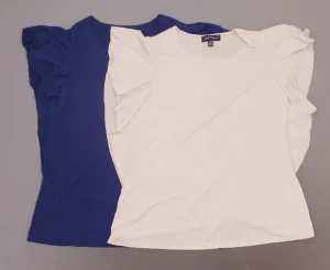 Slinky Brand Women's 2 Pack Cascade Ruffle Tunic Shirt Top Sand / Navy Small