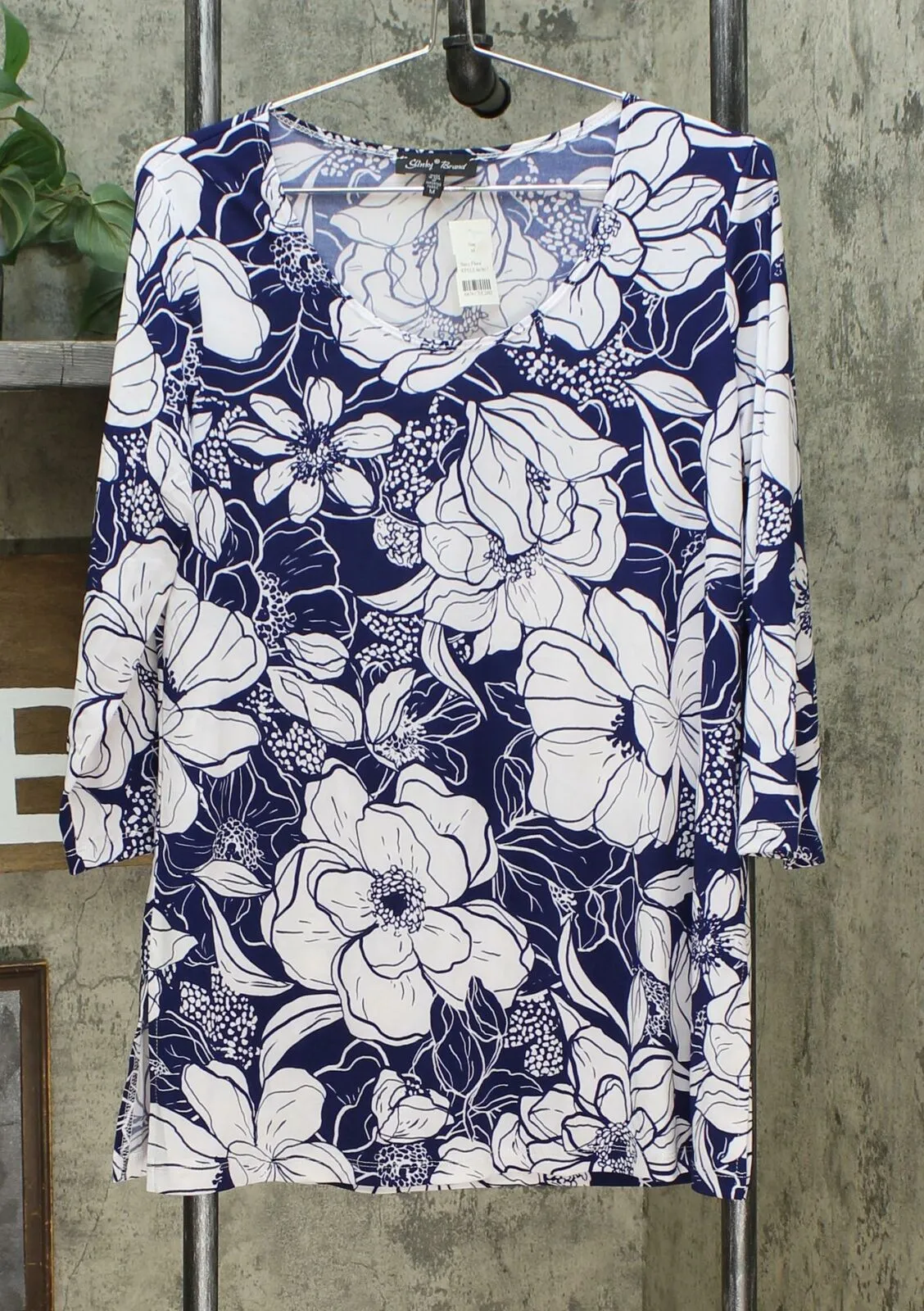 Slinky Brand Women's Border Print Long Tunic And Skinny Pant Set