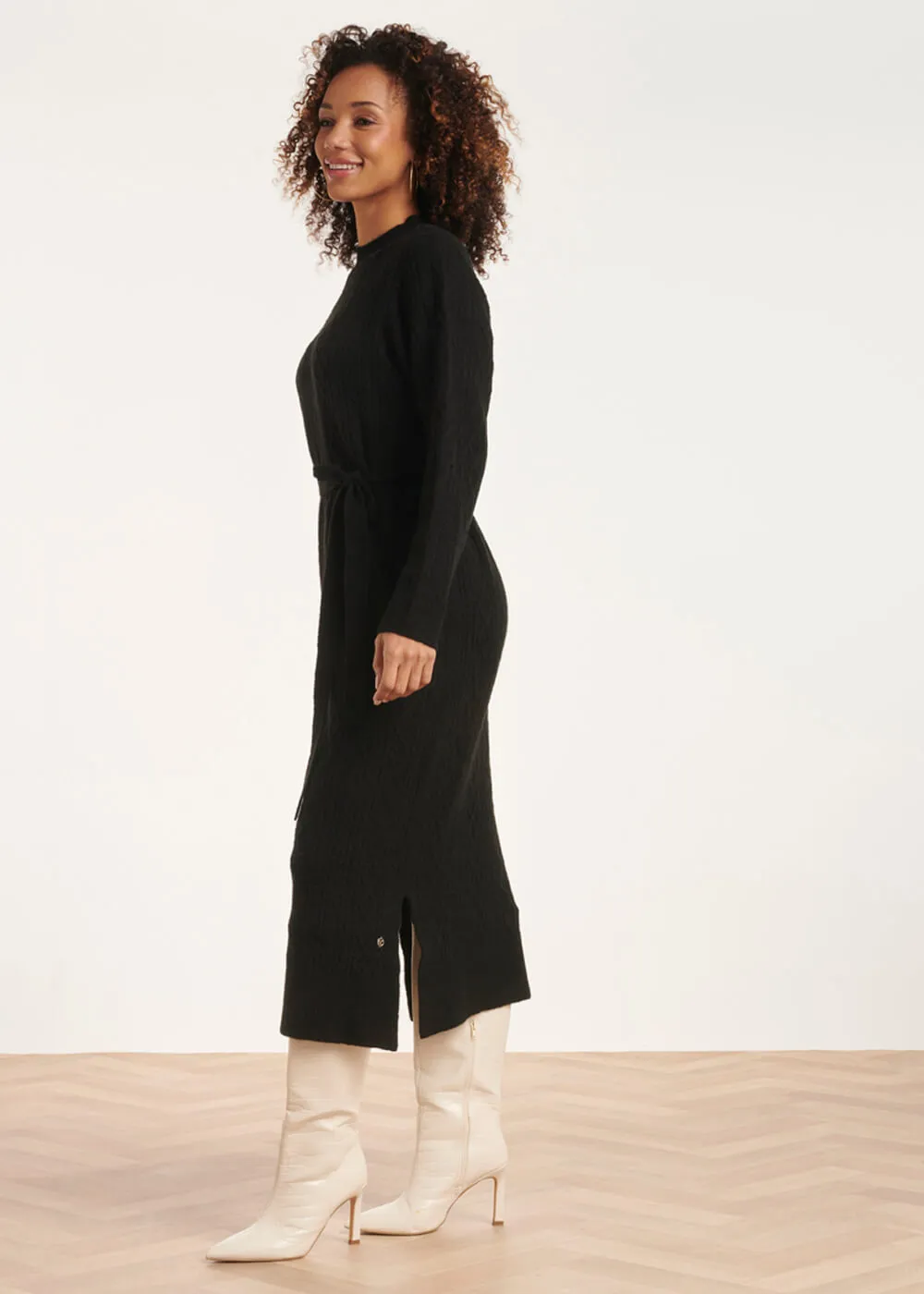 Smashed Lemon Warm Hug 60's Midi Dress Black