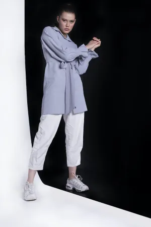 Smocked-Sleeves Short Modest Top | Grey