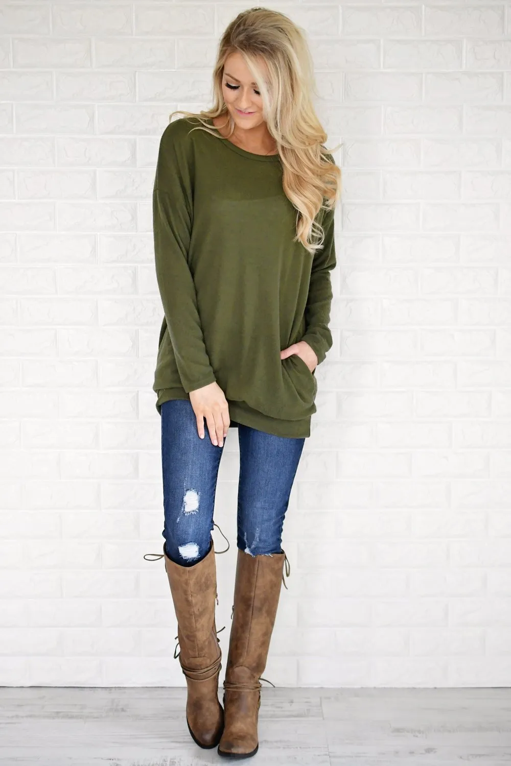 Snuggle Me Tunic Top ~ Olive