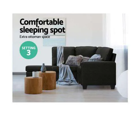 Sofa Lounge Set 4 Seater Modular Chaise Chair Couch Fabric Dark Grey