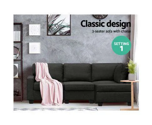 Sofa Lounge Set 4 Seater Modular Chaise Chair Couch Fabric Dark Grey