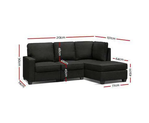 Sofa Lounge Set 4 Seater Modular Chaise Chair Couch Fabric Dark Grey