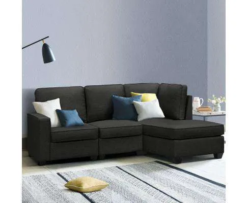 Sofa Lounge Set 4 Seater Modular Chaise Chair Couch Fabric Dark Grey