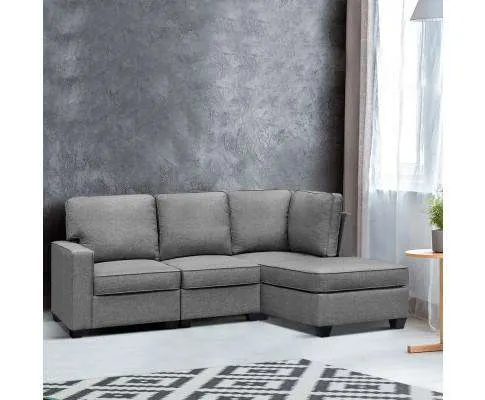 Sofa Lounge Set 4 Seater Modular Chaise Chair Suite Couch Fabric Grey
