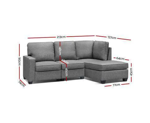 Sofa Lounge Set 4 Seater Modular Chaise Chair Suite Couch Fabric Grey