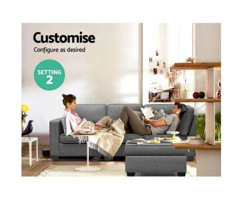 Sofa Lounge Set 4 Seater Modular Chaise Chair Suite Couch Fabric Grey