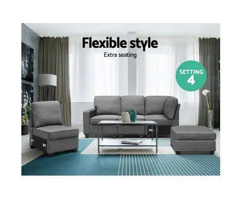 Sofa Lounge Set 5 Seater Modular Chaise Chair Suite Couch Fabric Grey