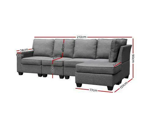 Sofa Lounge Set 5 Seater Modular Chaise Chair Suite Couch Fabric Grey