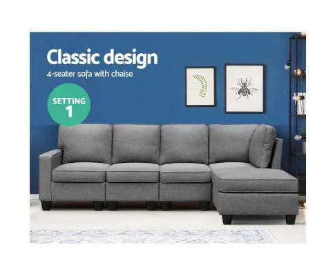 Sofa Lounge Set 5 Seater Modular Chaise Chair Suite Couch Fabric Grey