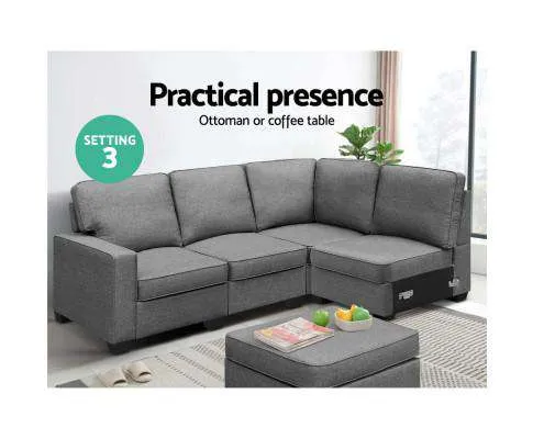 Sofa Lounge Set 5 Seater Modular Chaise Chair Suite Couch Fabric Grey