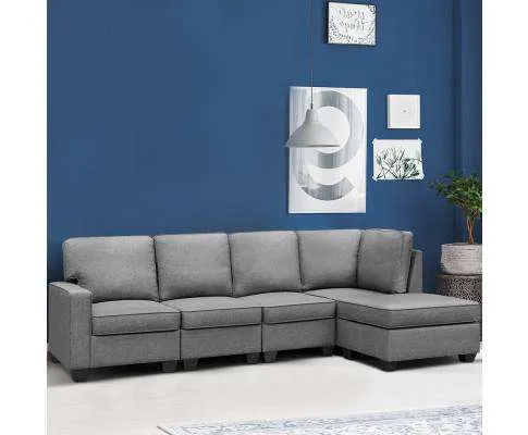 Sofa Lounge Set 5 Seater Modular Chaise Chair Suite Couch Fabric Grey