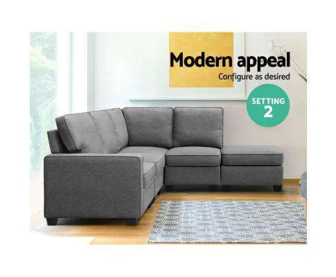 Sofa Lounge Set 5 Seater Modular Chaise Chair Suite Couch Fabric Grey