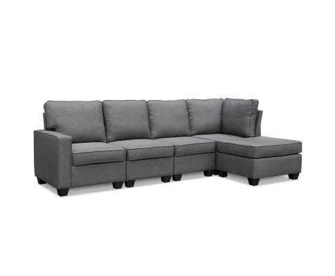 Sofa Lounge Set 5 Seater Modular Chaise Chair Suite Couch Fabric Grey