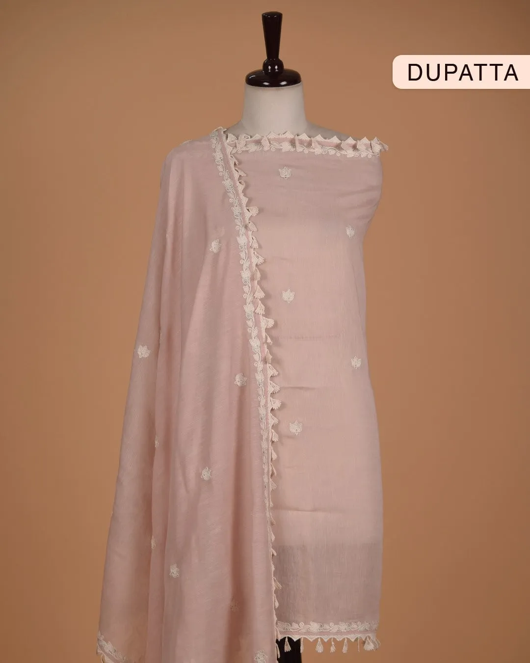 Soft Pink Linen Blend Embroidered Unstitched Suit Fabric Set With Linen Embroidered Dupatta