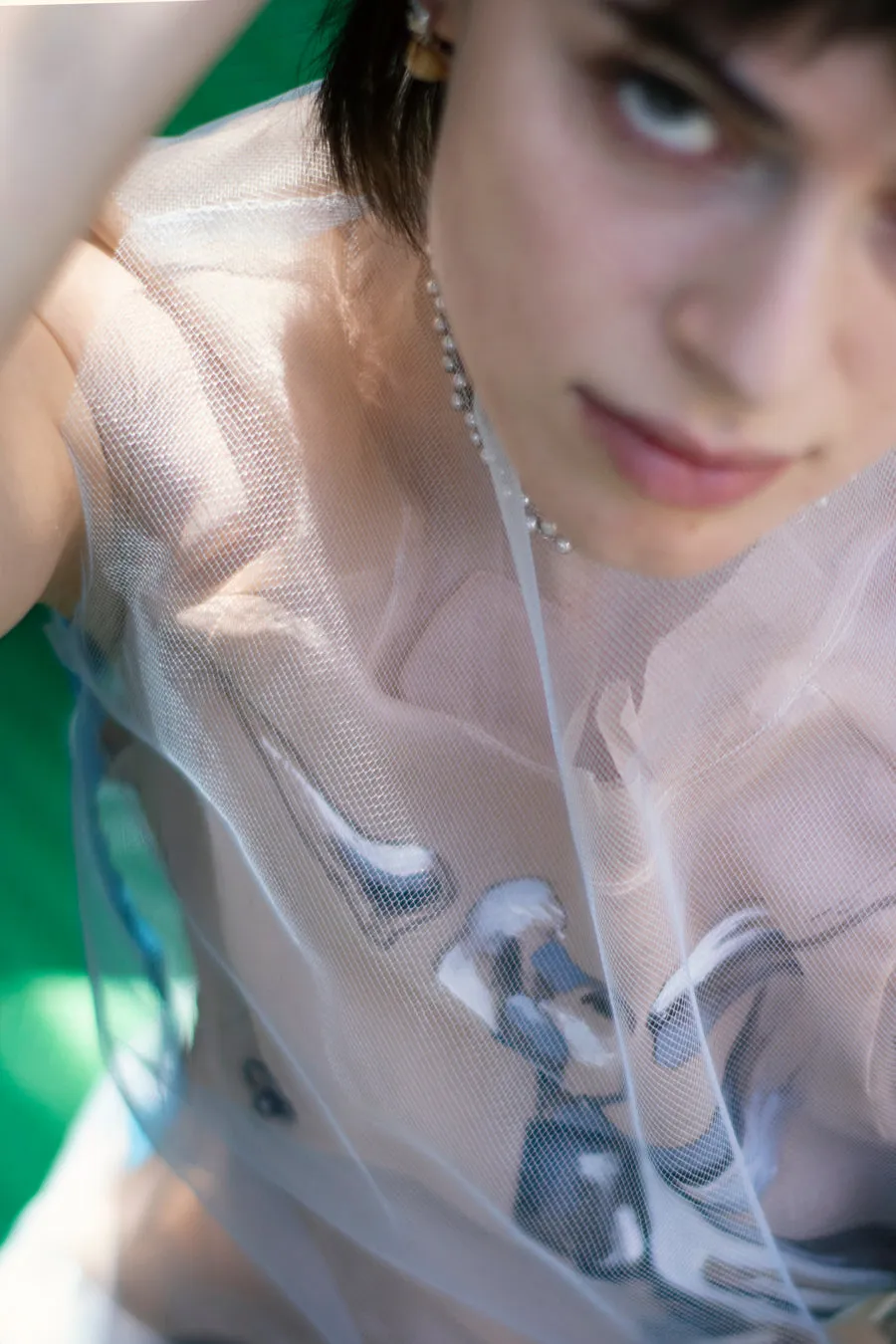 Stretch Silk Tulle Tunic Cloud Top