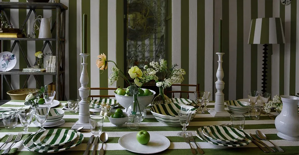 Stripe Linen in Avocado Green Tablecloth by Summerill & Bishop