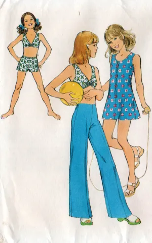 Style 4226 Girls Zip Front Dress Tunic Pinafore Pants Shorts & Top 1970s Vintage Sewing Pattern Size 10 UNCUT Factory Folded