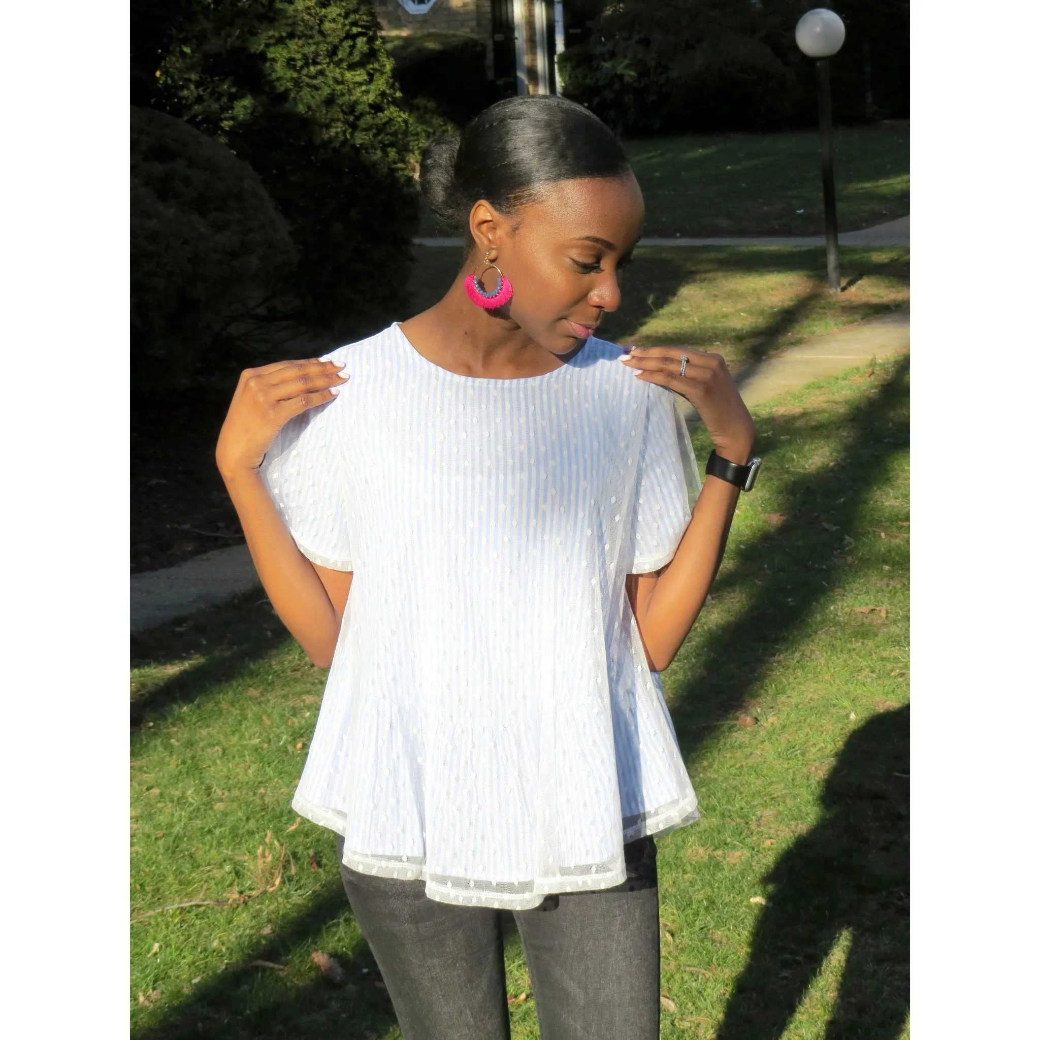 Subtle Glam | Polka Dot Stripe Mesh Top