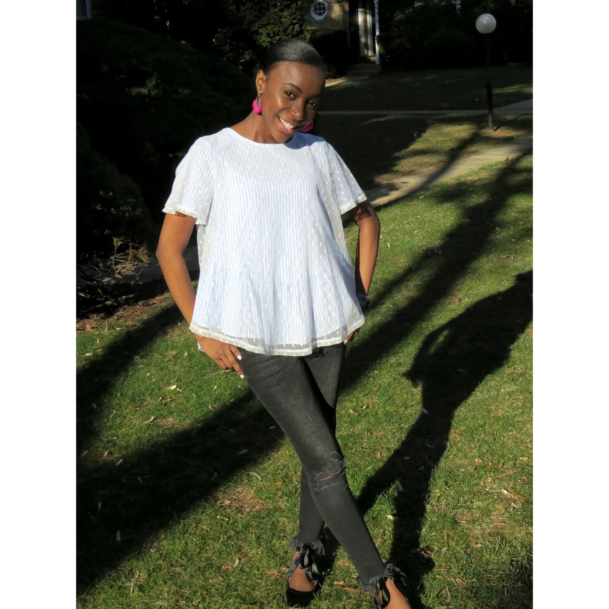 Subtle Glam | Polka Dot Stripe Mesh Top