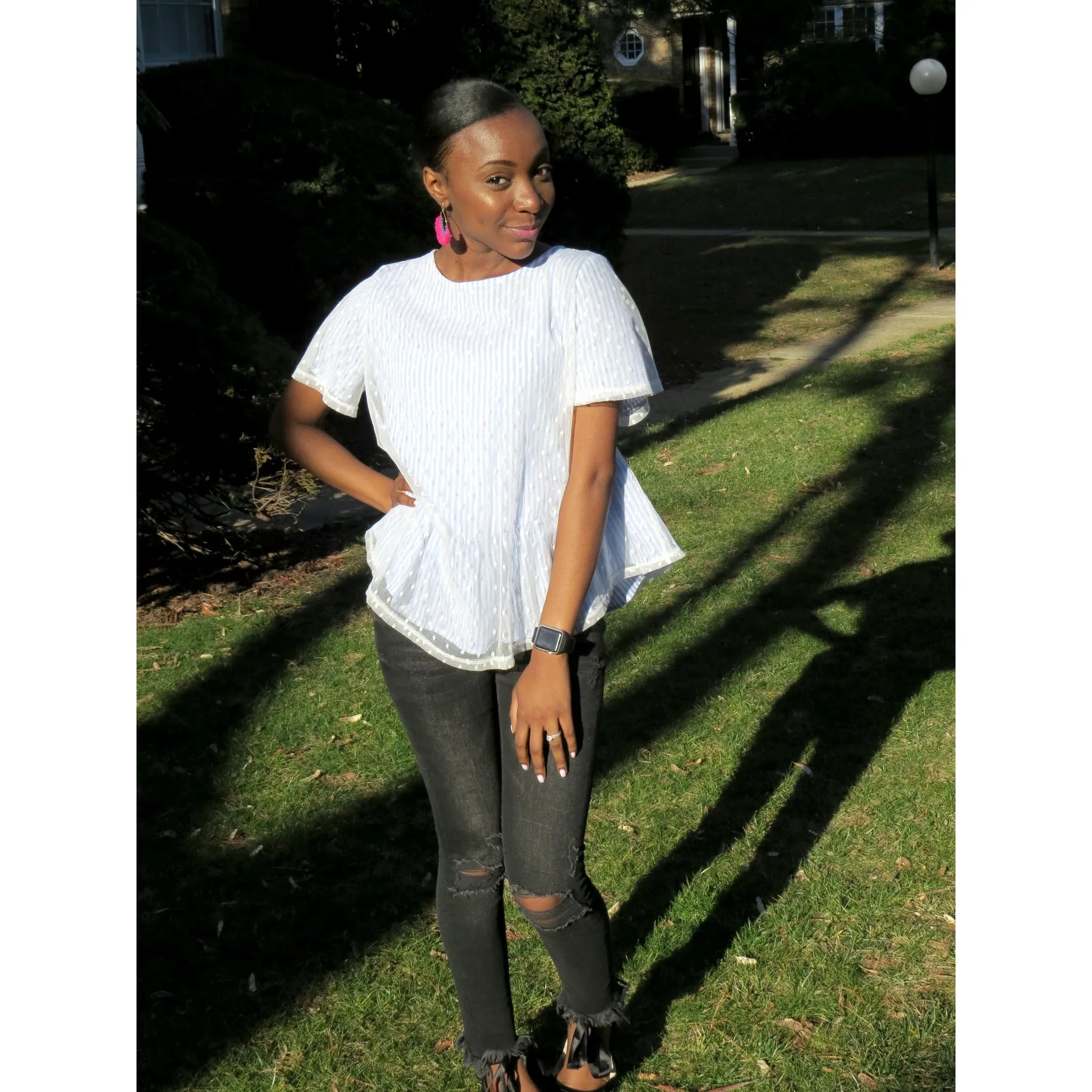 Subtle Glam | Polka Dot Stripe Mesh Top