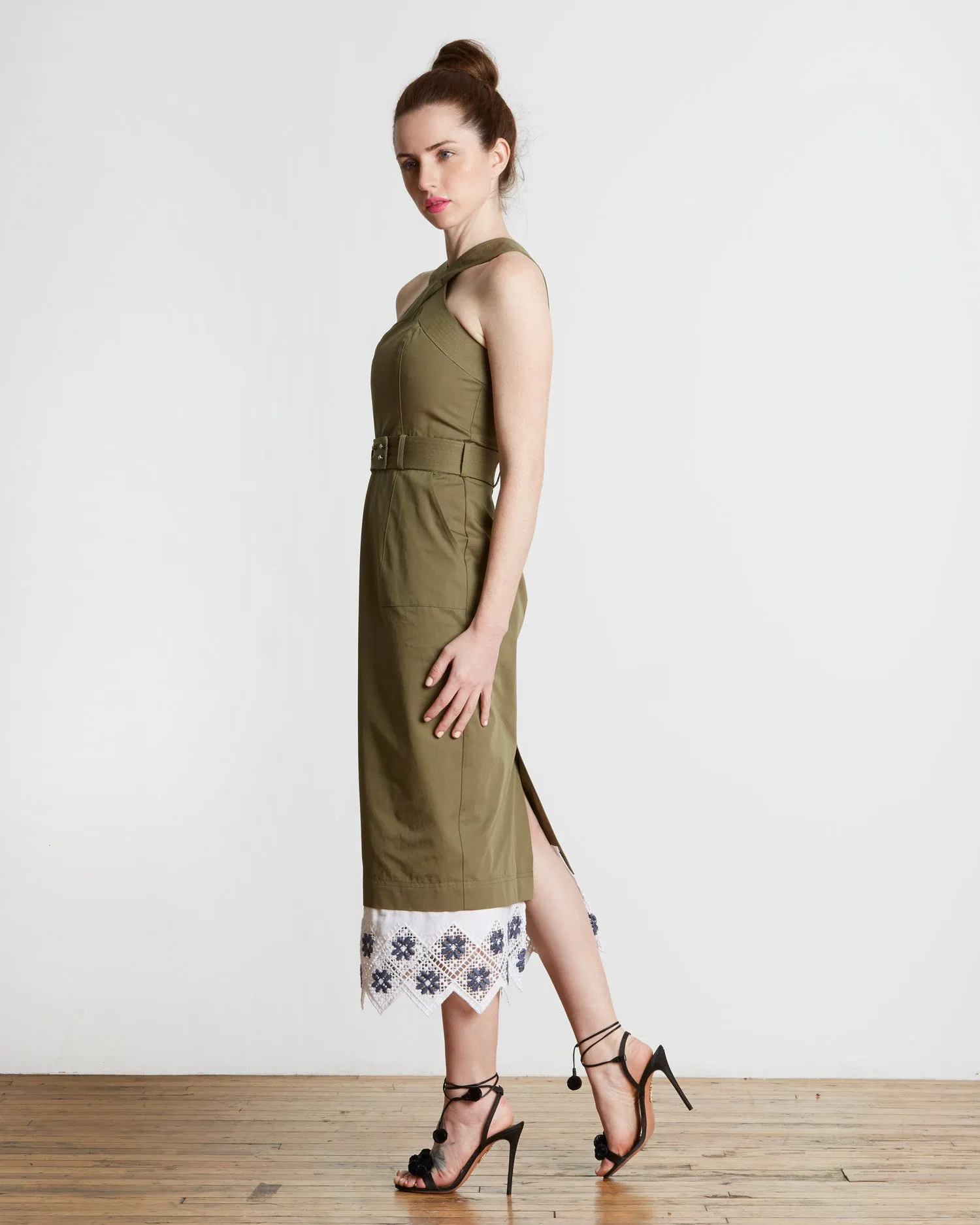 Suno Cross Halter Pencil Dress | Olive