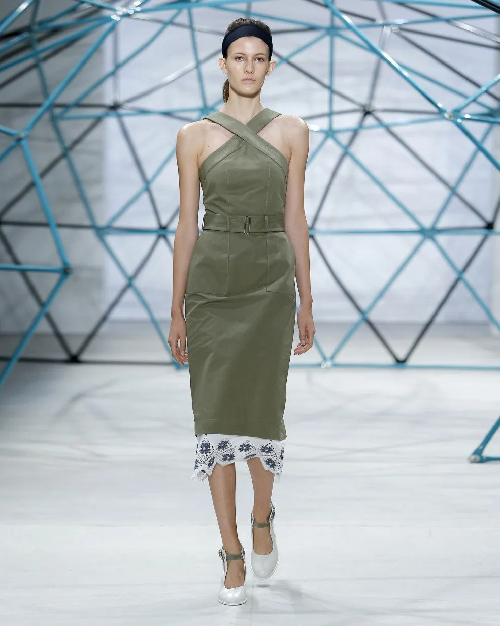 Suno Cross Halter Pencil Dress | Olive