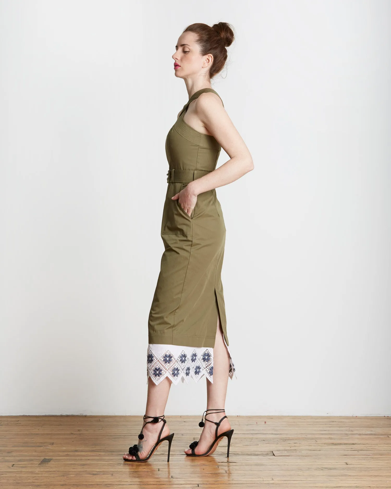Suno Cross Halter Pencil Dress | Olive