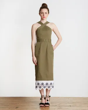 Suno Cross Halter Pencil Dress | Olive