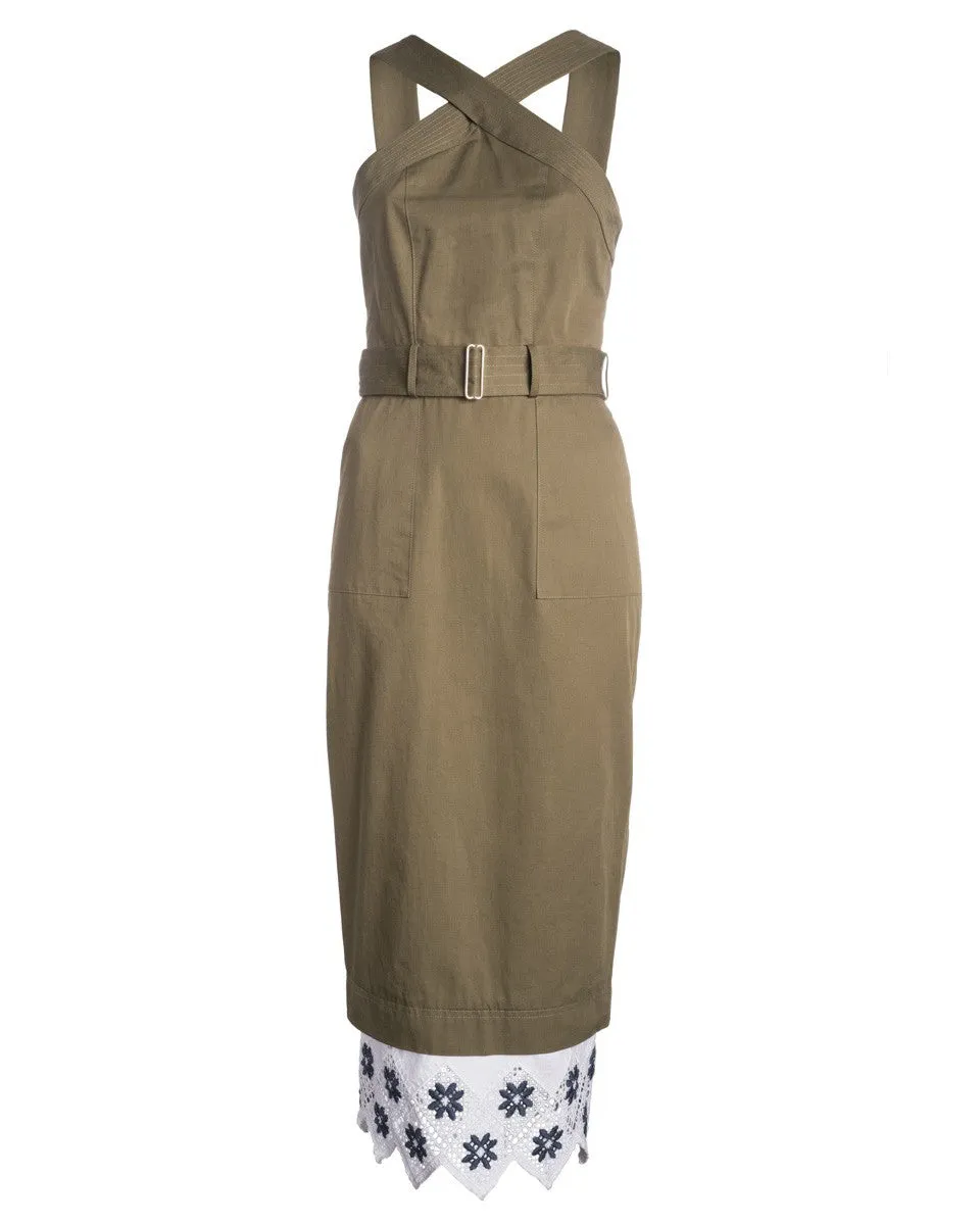 Suno Cross Halter Pencil Dress | Olive