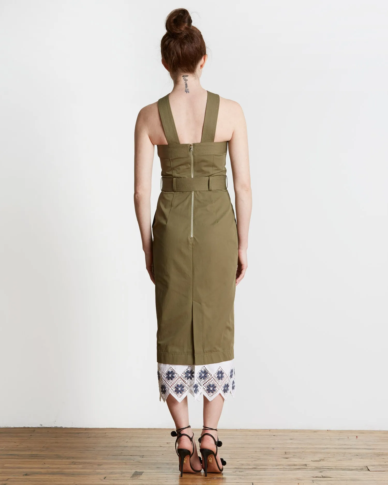 Suno Cross Halter Pencil Dress | Olive