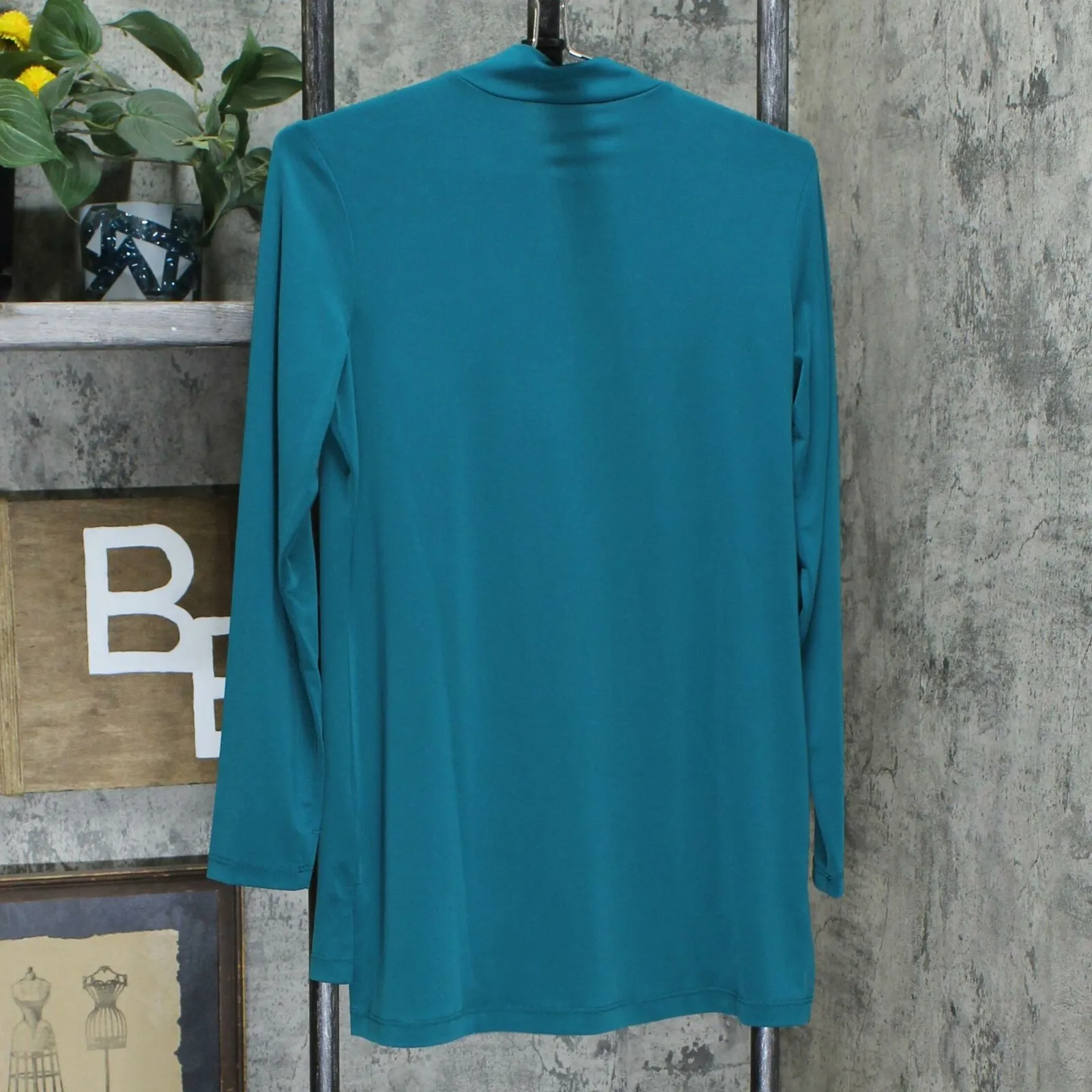 Susan Graver Modern Essentials Liquid Knit Mock Neck Tunic Top Teal XXS