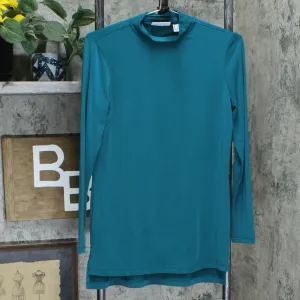 Susan Graver Modern Essentials Liquid Knit Mock Neck Tunic Top Teal XXS