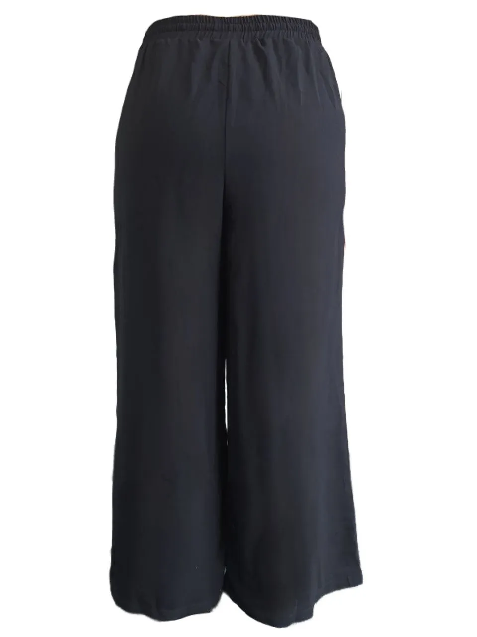 SUZANNE BETRO Women's Black Wide Leg Crop Drawstring Pants #7022 Large NWT