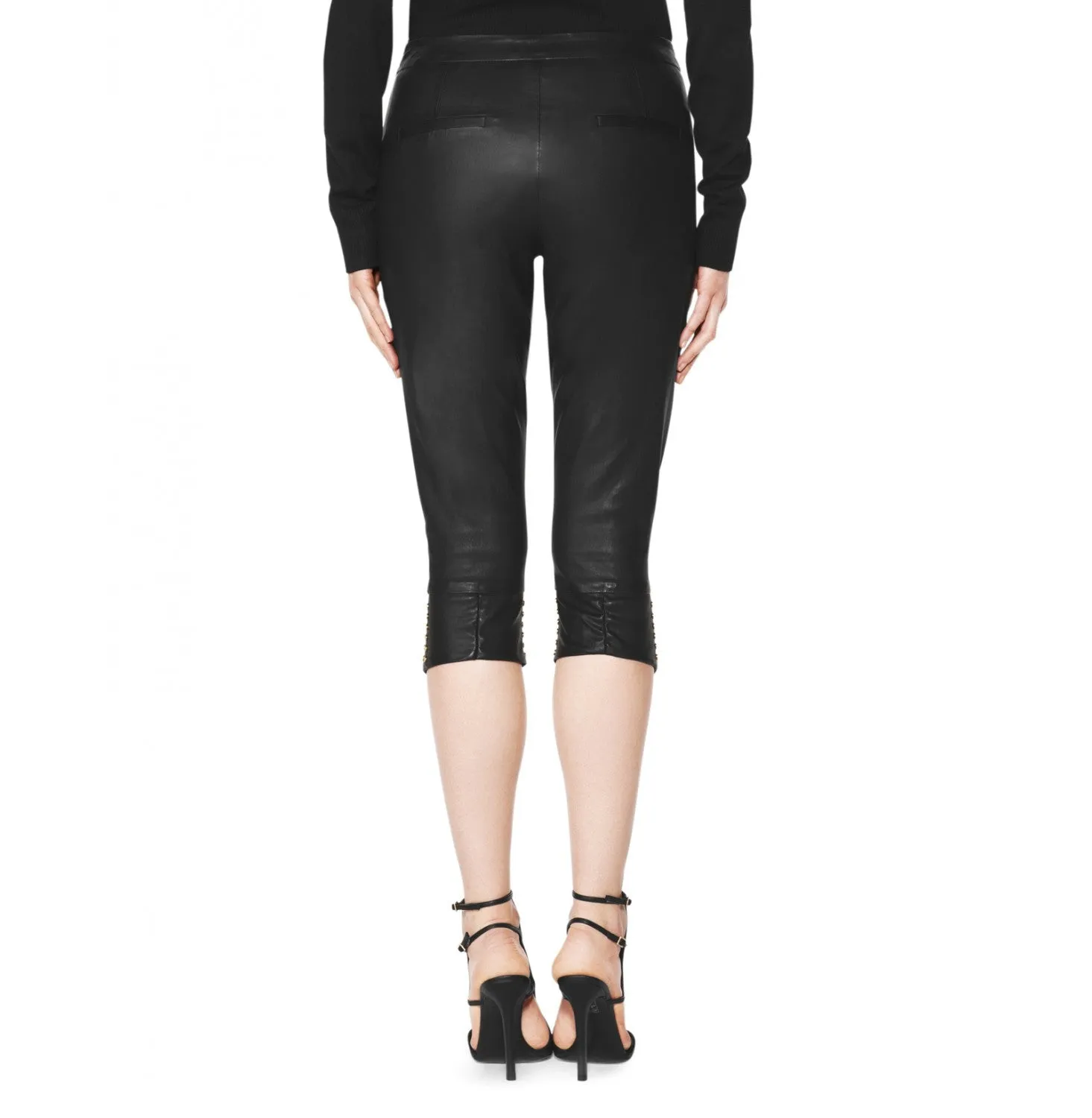Tamara Mellon of Black Cropped Leather Biker Pants $1,395 NEW