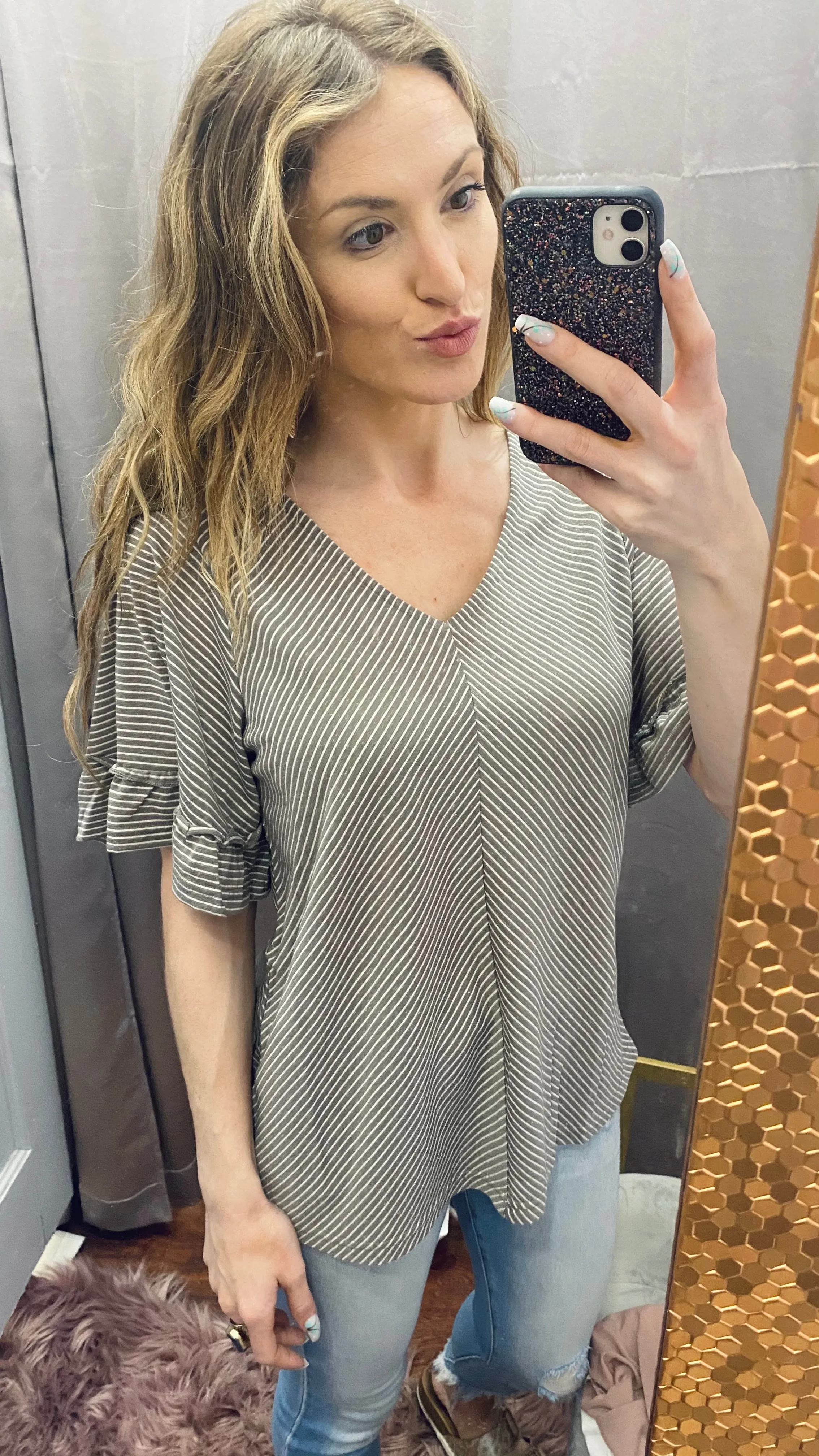 Tammy Striped Top: Grey
