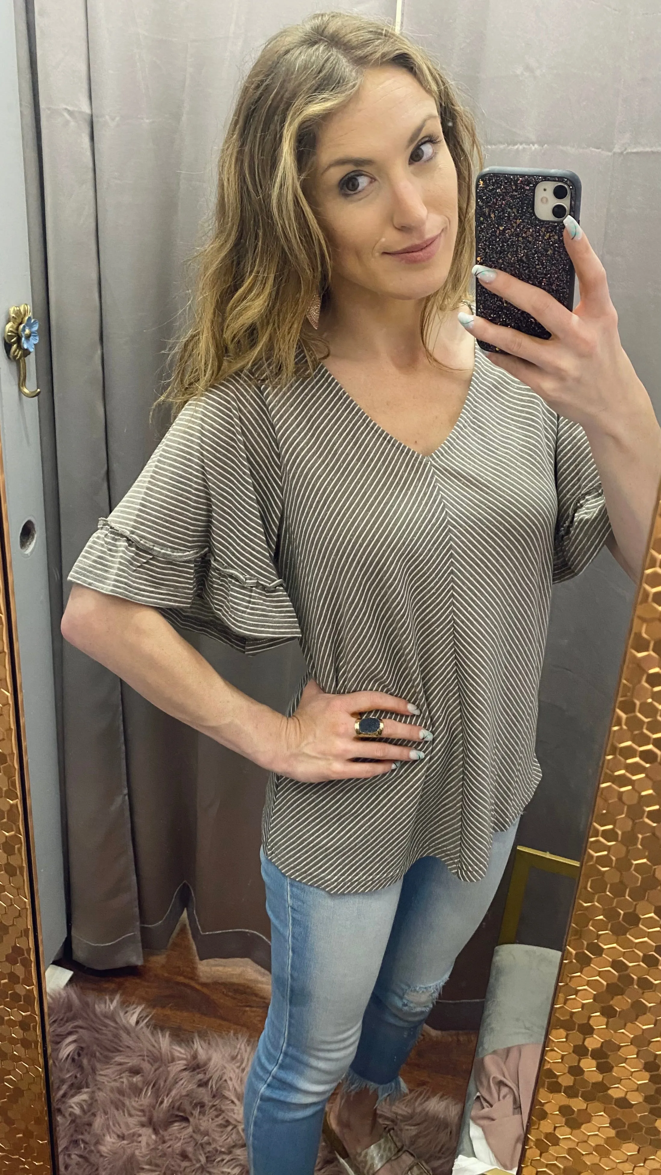 Tammy Striped Top: Grey