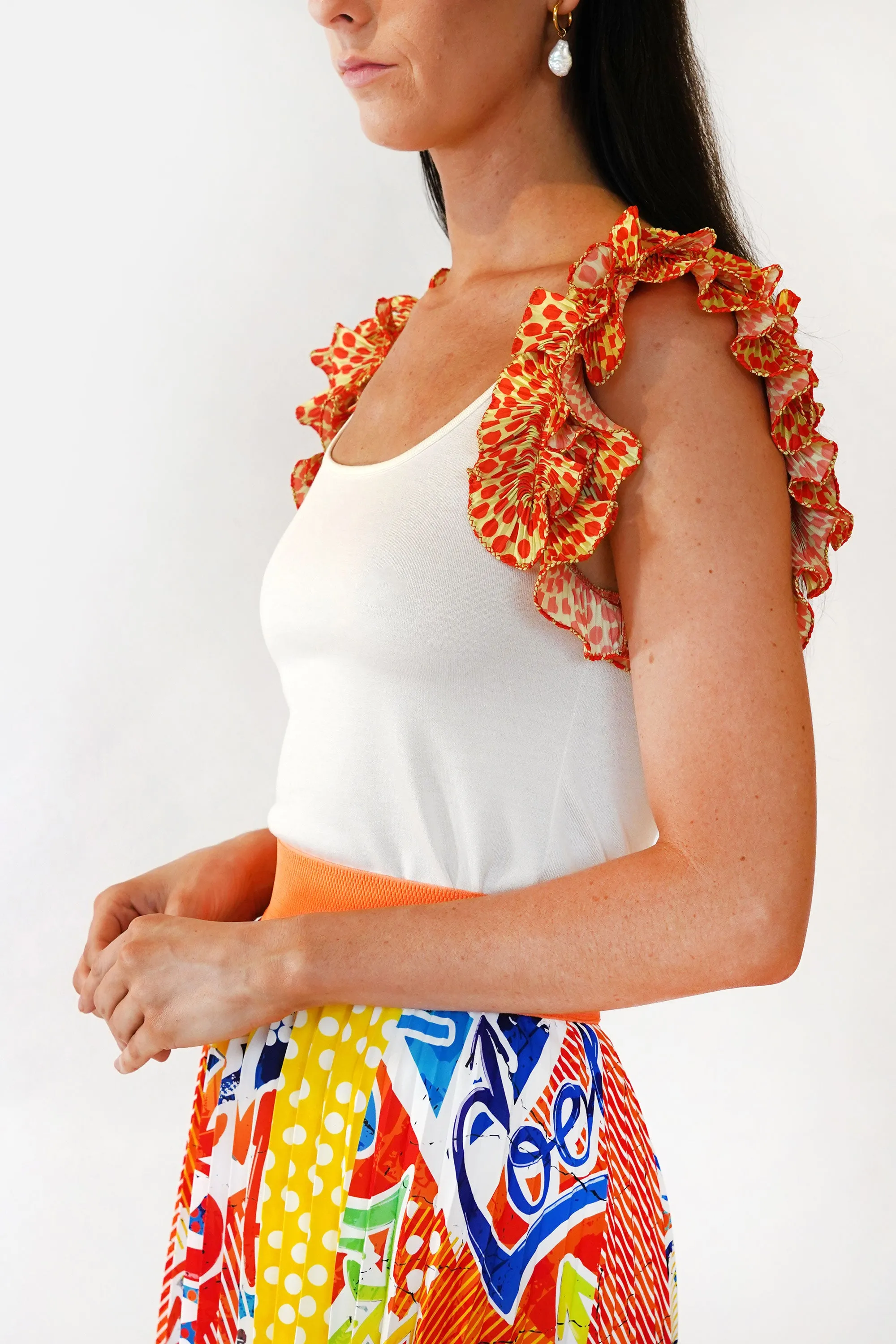 Tank Top Ruffled Polka Dot Shoulders